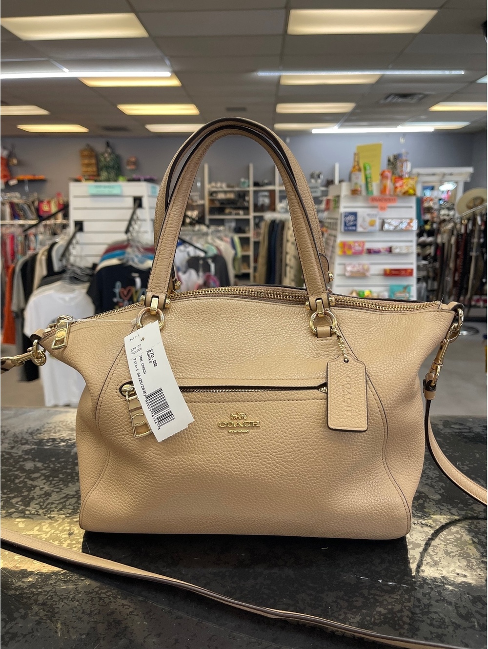 Coach Beige Textured Leather Women's Shoulder Bag with Gold Hardware and Det.  W